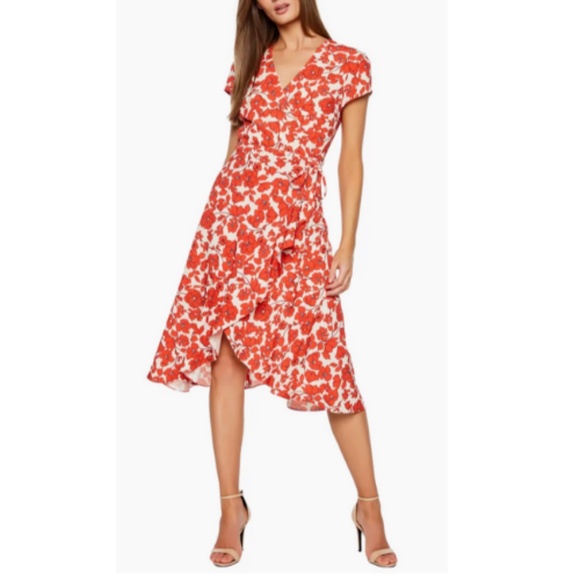 Bardot Dresses & Skirts - NWT Bardot - Fiesta Floral Faux Red Wrap Dress XL